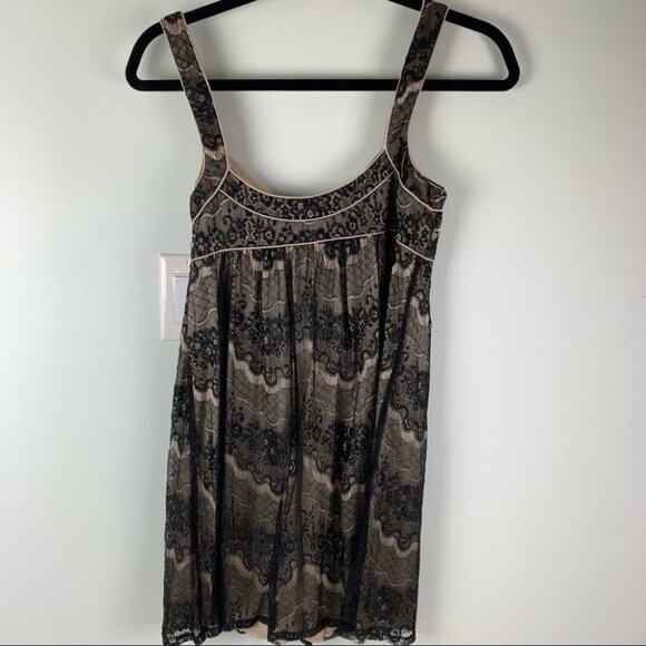 Marciano Vintage Babydoll Mini Party Black Lace with Beige Underlay Dress - Picture 2 of 7